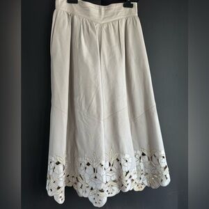 Leather Midi Skirt with Floral Cutwork Hem